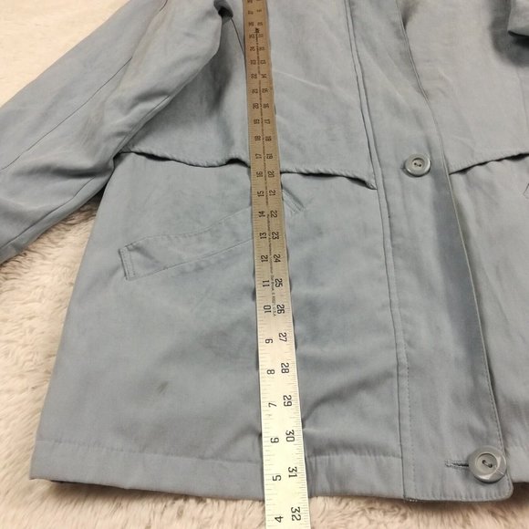 London‎ Fog Womens Coat  Lightweight Blue Zip Front Collared Pockets Long L - Picture 3 of 14